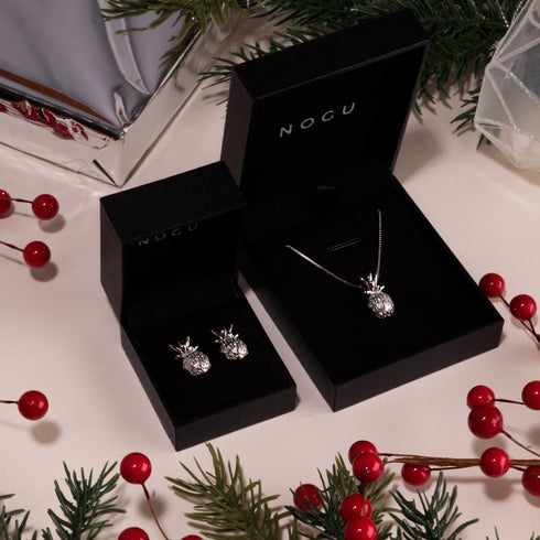 Pina colada | Or Blanc Vermeil | Boucles d'oreilles ananas diamant CZ