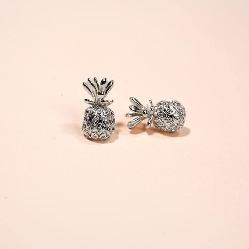 Pina colada | Or Blanc Vermeil | Boucles d'oreilles ananas diamant CZ