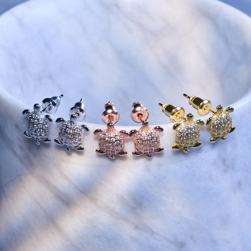 Tortue | Or Vermeil | Boucles d'oreilles tortue de mer diamant CZ