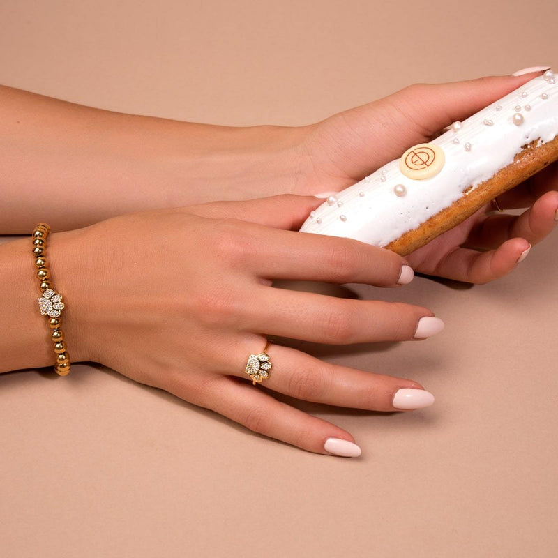 patte | Or Vermeil | Bague à imprimé chiot en diamant CZ