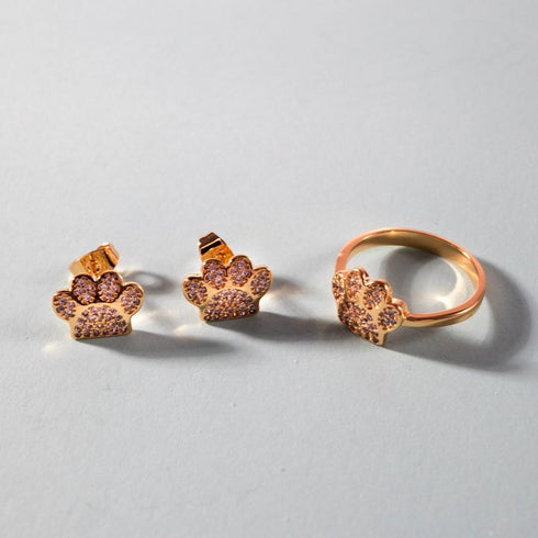 patte | Or Vermeil | Bague à imprimé chiot en diamant CZ