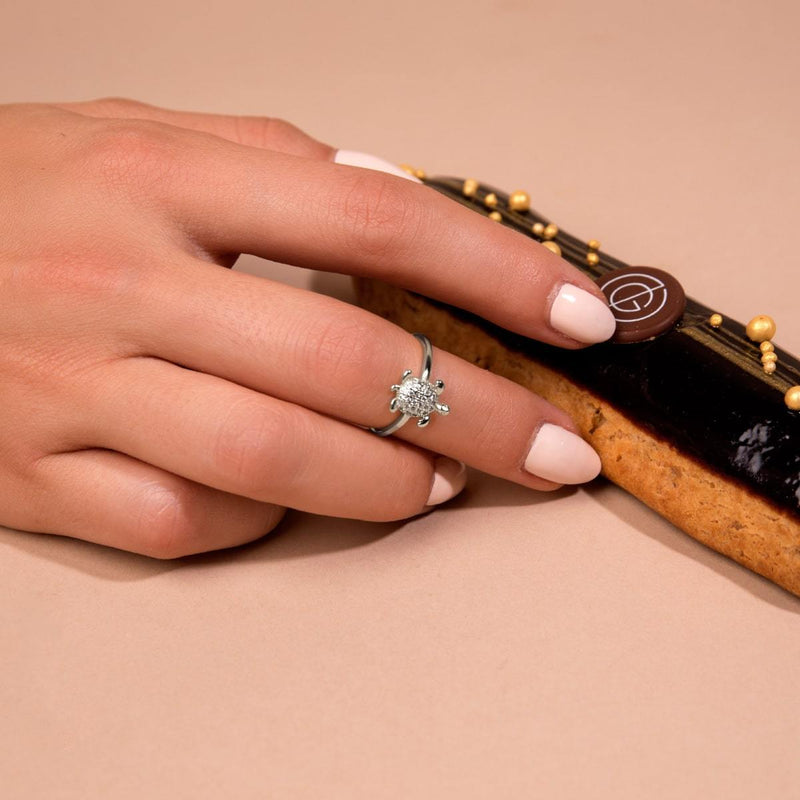 Tortuga | .925 Sterling Silver | CZ Diamond Sea Turtle Ring
