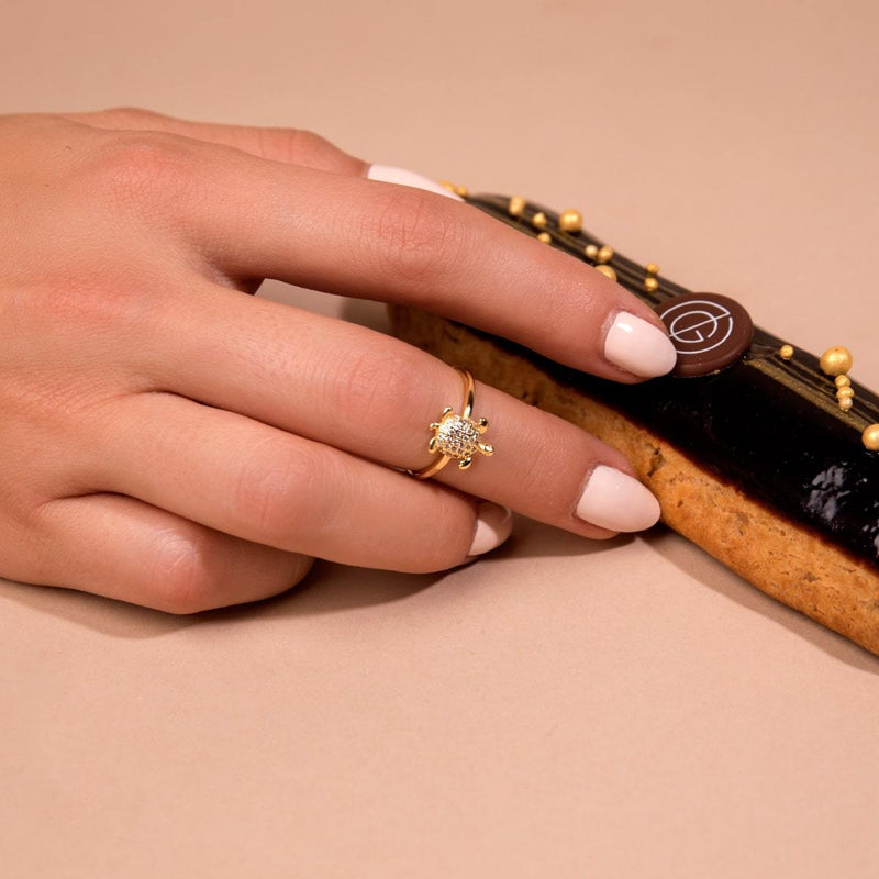 Tortuga | Gold Vermeil | CZ Diamond Sea Turtle Ring