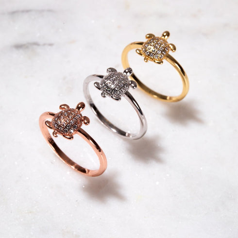 Tortue | Or Rose Vermeil | Bague tortue de mer en diamant CZ