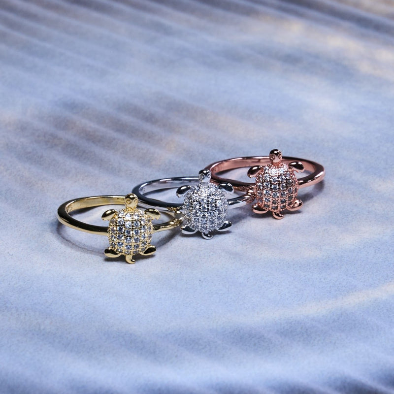 Tortuga | Rose Gold Vermeil | CZ Diamond Sea Turtle Ring