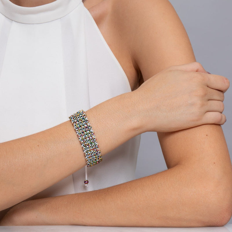 Chameleon Links | Deluxe Kismet Bracelet | White x Unicorn Silver