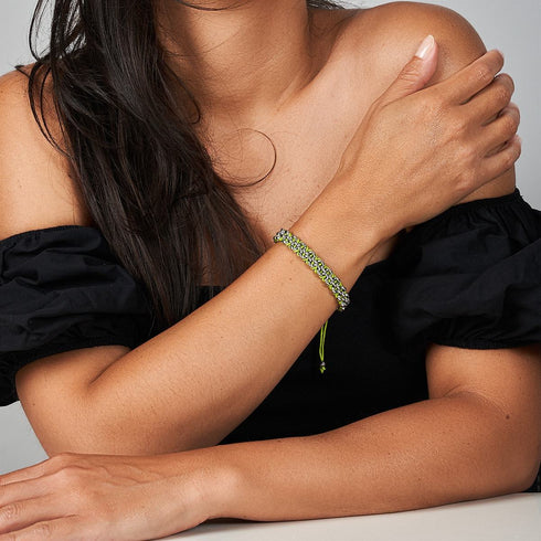Liens de serpent arbre vert | Bracelet Mini Kismet | Vert citron x Argent