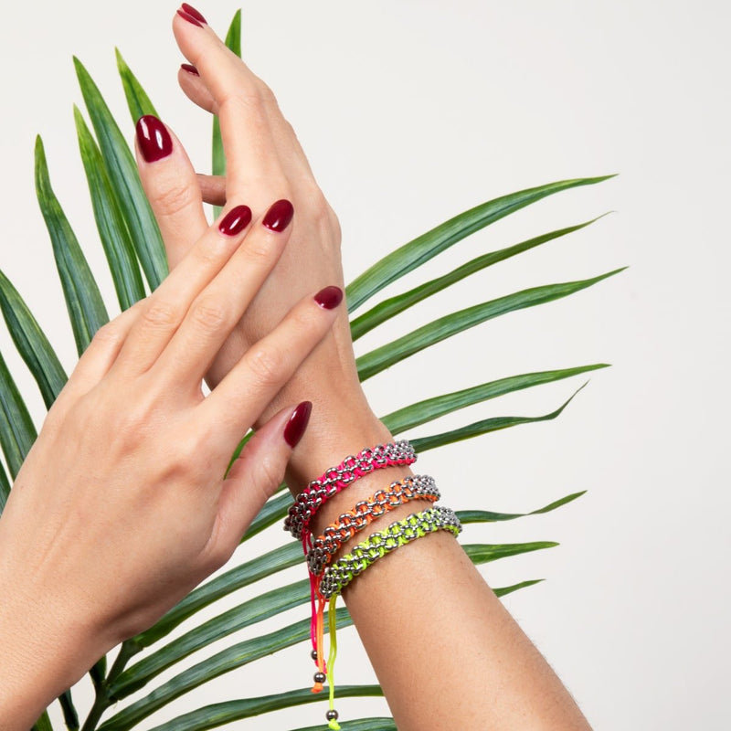 Liens Lama | Bracelet Mini Kismet | Jaune fluo x argent