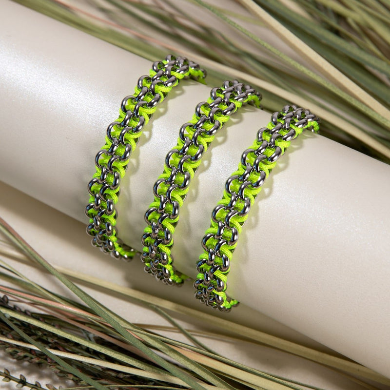 Liens Lama | Bracelet Mini Kismet | Jaune fluo x argent
