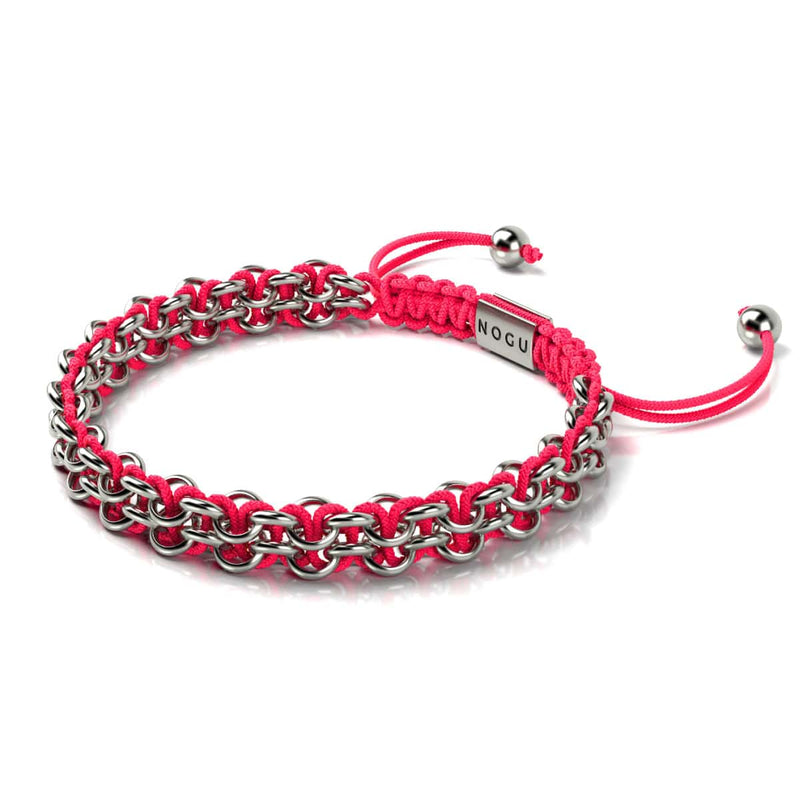 Liens Spatule rosée | Bracelet Mini Kismet | Rose fluo x argent
