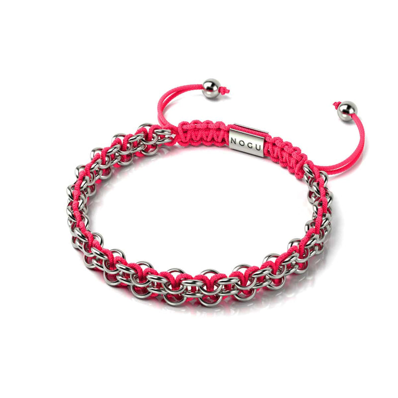 Liens Spatule rosée | Bracelet Mini Kismet | Rose fluo x argent