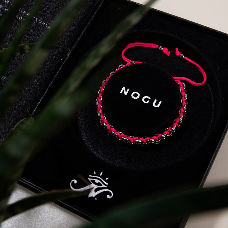 Liens Spatule rosée | Bracelet Mini Kismet | Rose fluo x argent