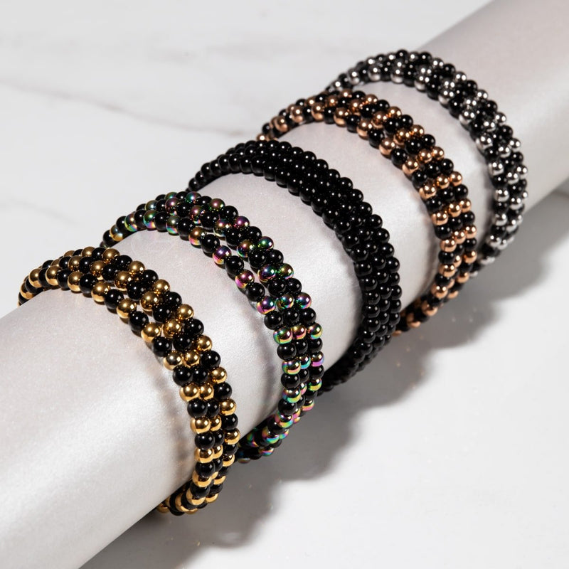 Trinity | Unicorn Silver x Gunmetal | Triple Strand Bracelet