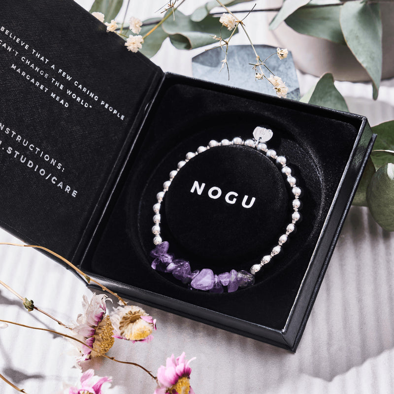Améthyste | Argent | Bracelet de pierres précieuses non taillées