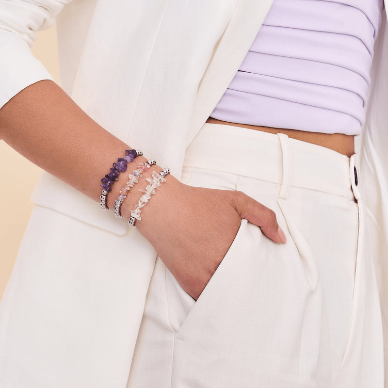 Améthyste | Argent | Bracelet de pierres précieuses non taillées