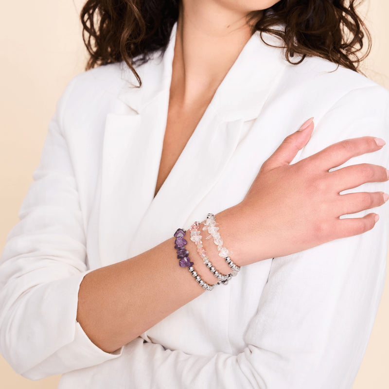 Quartz d'Herkimer | Argent | Bracelet de pierres précieuses non taillées