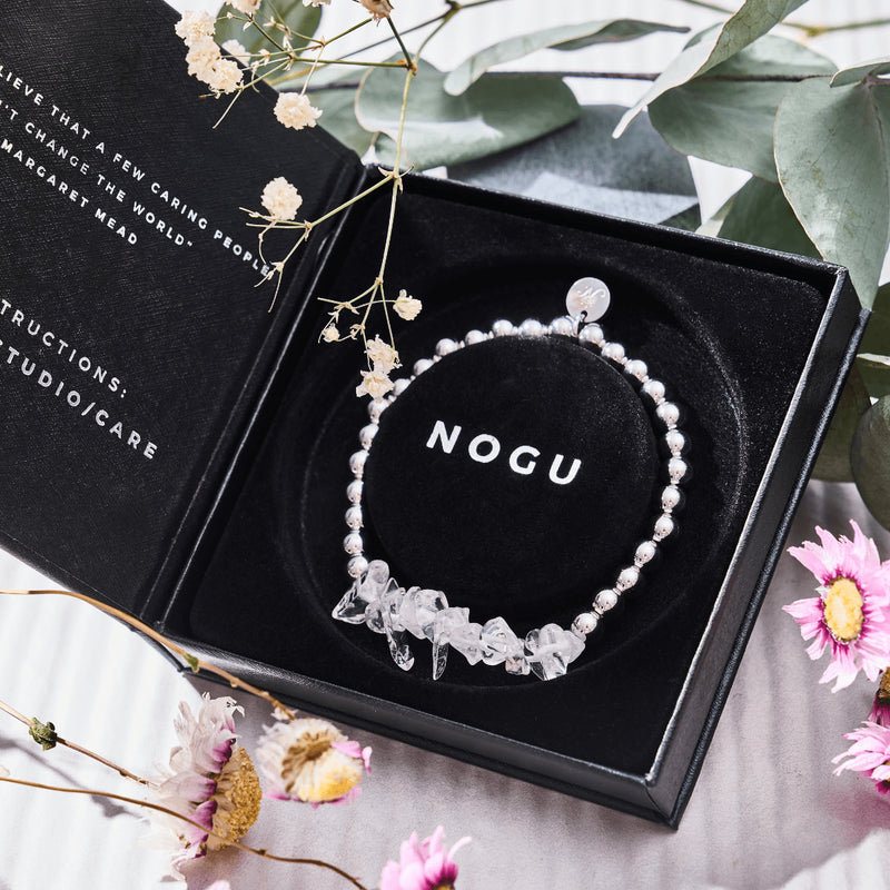 Quartz d'Herkimer | Argent | Bracelet de pierres précieuses non taillées