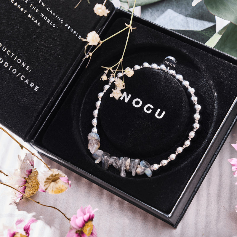 Labradorite | Argent | Bracelet de pierres précieuses non taillées