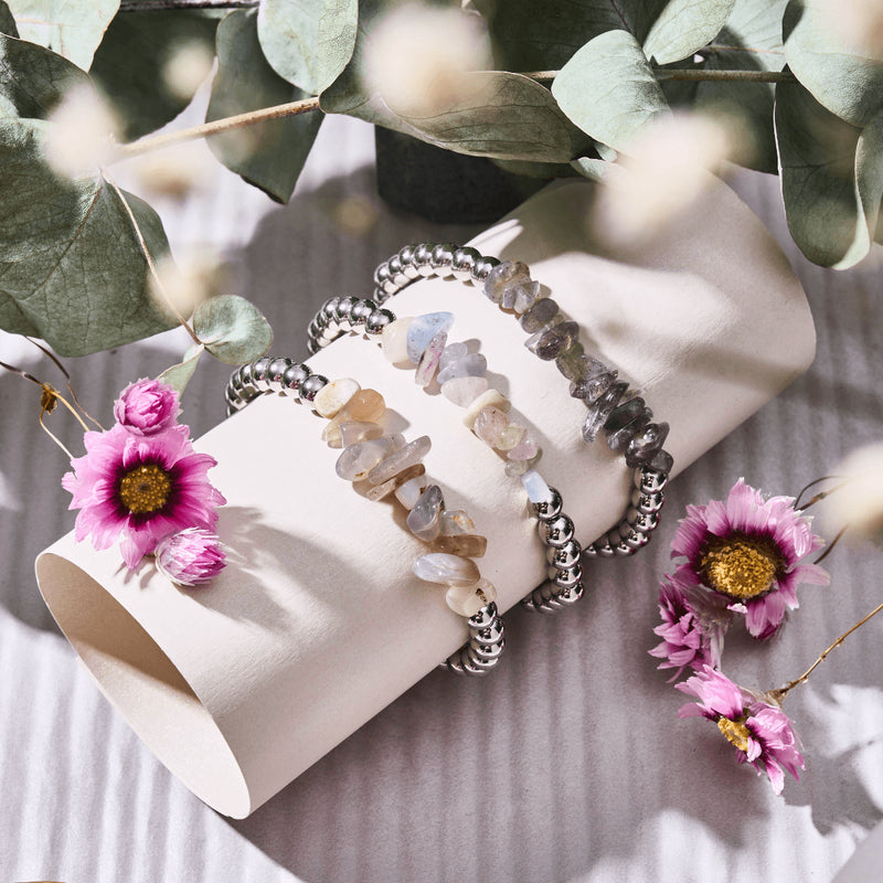 Labradorite | Argent | Bracelet de pierres précieuses non taillées