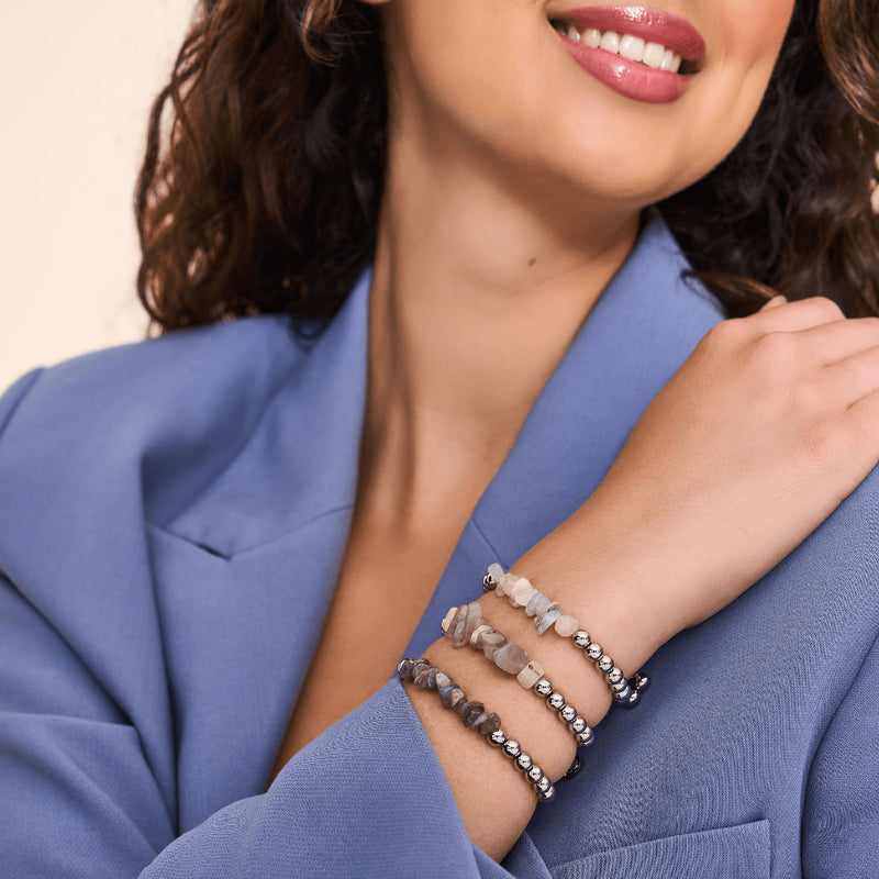 Labradorite | Argent | Bracelet de pierres précieuses non taillées