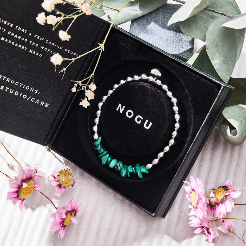 Malachite | Argent | Bracelet de pierres précieuses non taillées