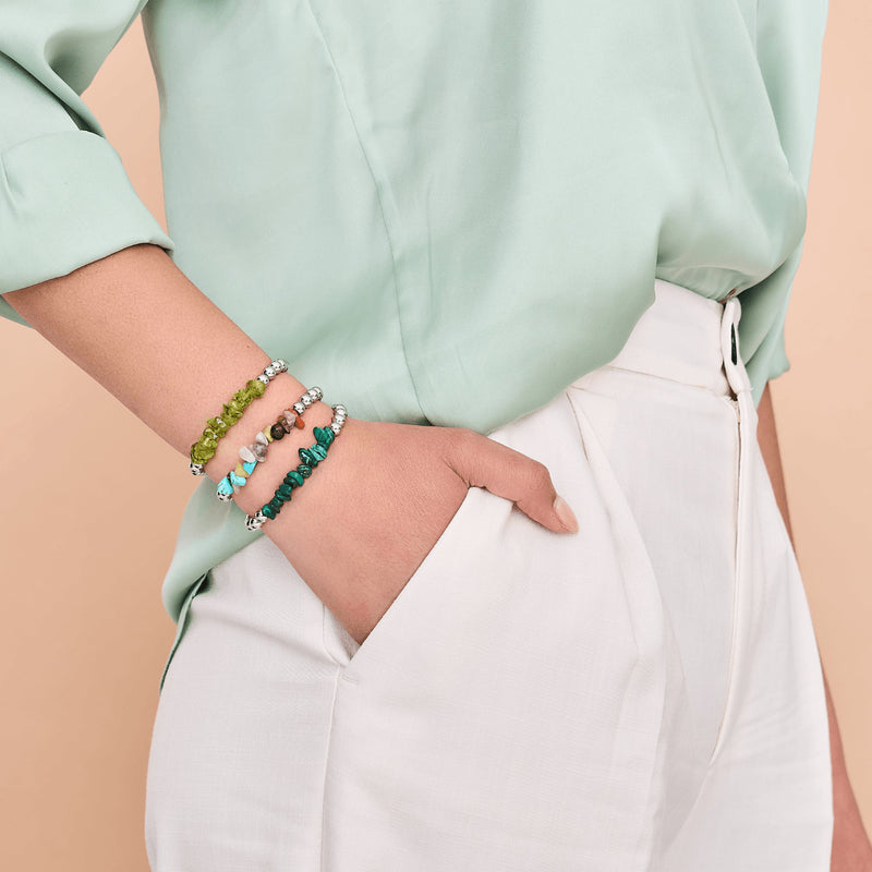 Malachite | Argent | Bracelet de pierres précieuses non taillées