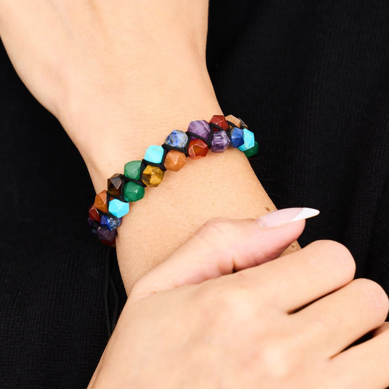 Chakra arc-en-ciel | Bracelet Geom 7 pierres précieuses | Argent