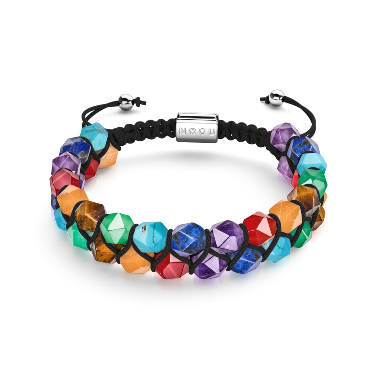 Chakra arc-en-ciel | Bracelet Geom 7 pierres précieuses | Argent
