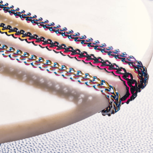 Noir x Argent Licorne | Chaîne de blé Gaia | Collier ras du cou