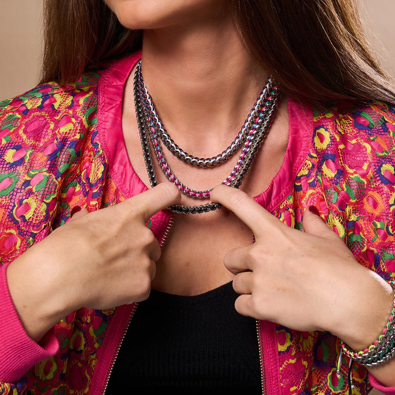 Blanc x Argent Licorne | Chaîne de blé Gaia | Collier ras du cou