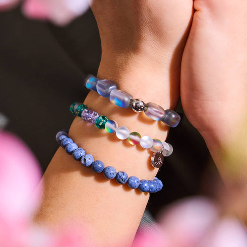 Bracelet en ormeau bleu denim x argent