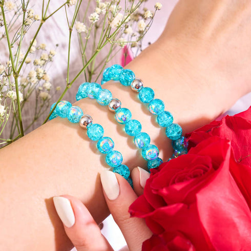 Curaçao bleu | Argent sterling 925 | Bracelet en verre à bulles