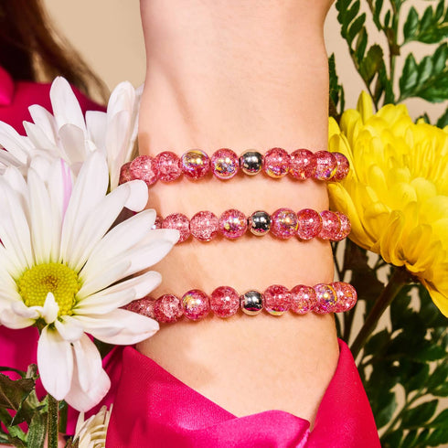 Bracelet en verre à bulles en argent sterling 925 | Meringue magenta