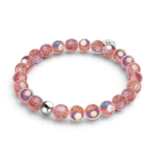 Bracelet en verre à bulles en argent sterling 925 | Meringue magenta
