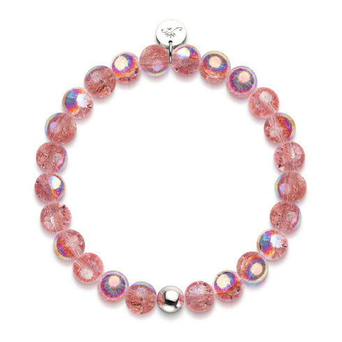 Bracelet en verre à bulles en argent sterling 925 | Meringue magenta