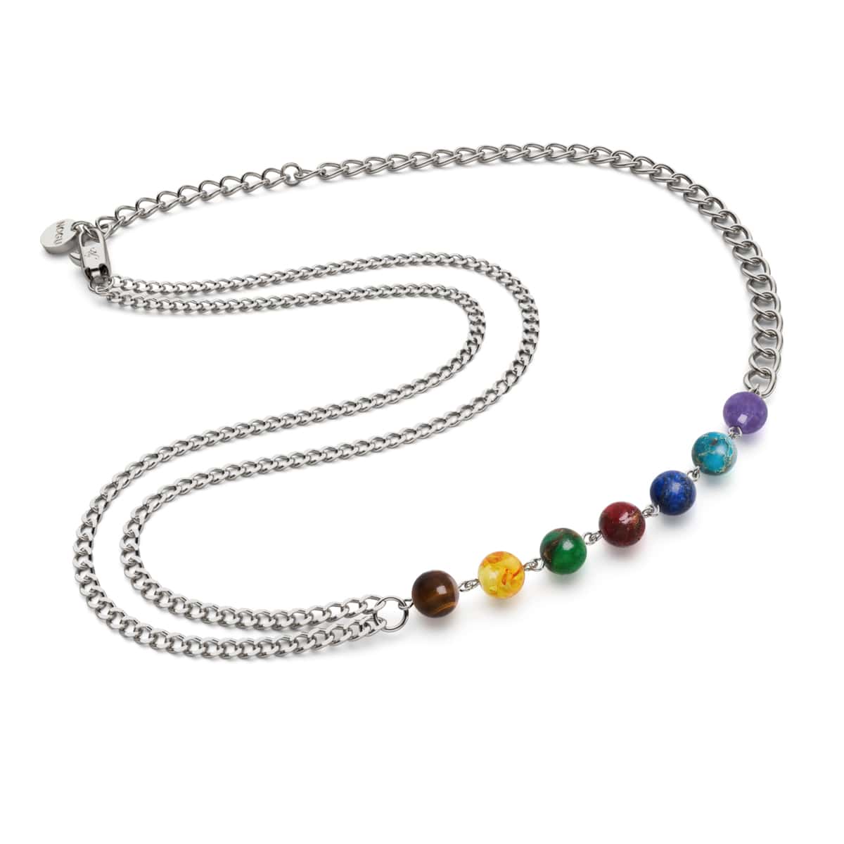 Chakra arc-en-ciel | Chaîne de cheville à 7 pierres précieuses | Argent