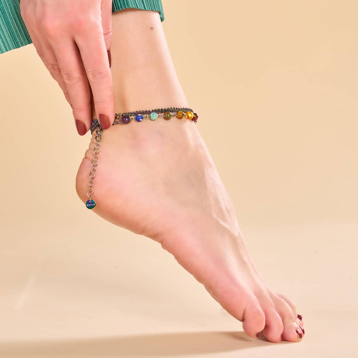 Rainbow Chakra | 7 Gemstone Chain Anklet | Unicorn Silver