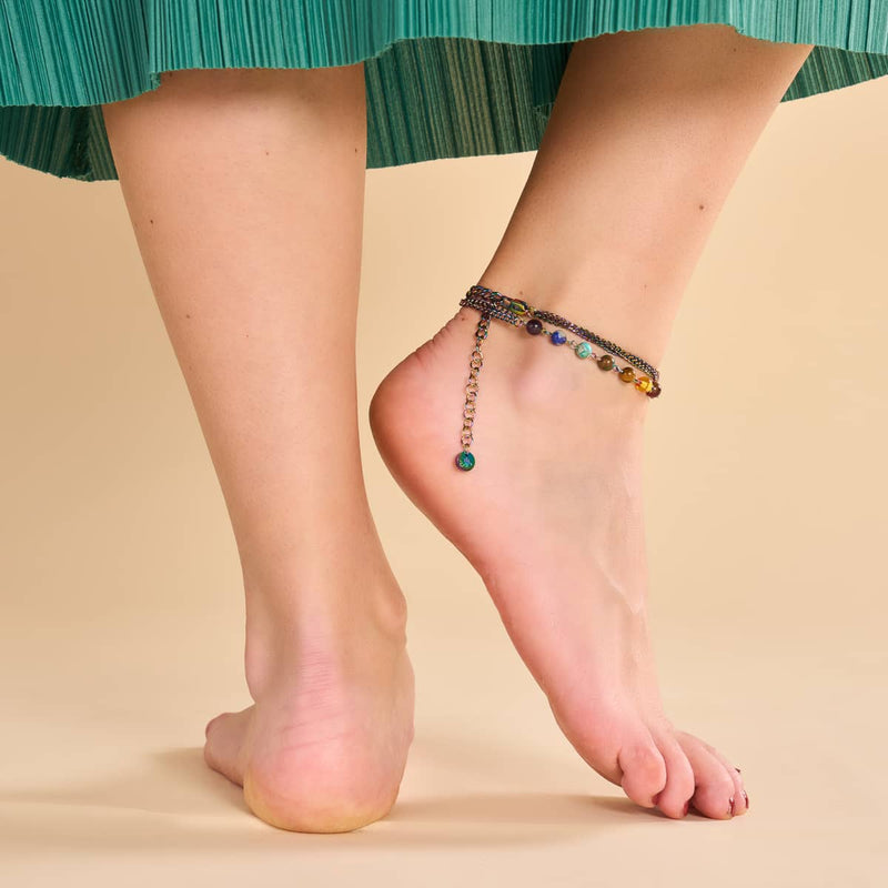 Chakra arc-en-ciel | Chaîne de cheville à 7 pierres précieuses | Licorne argentée