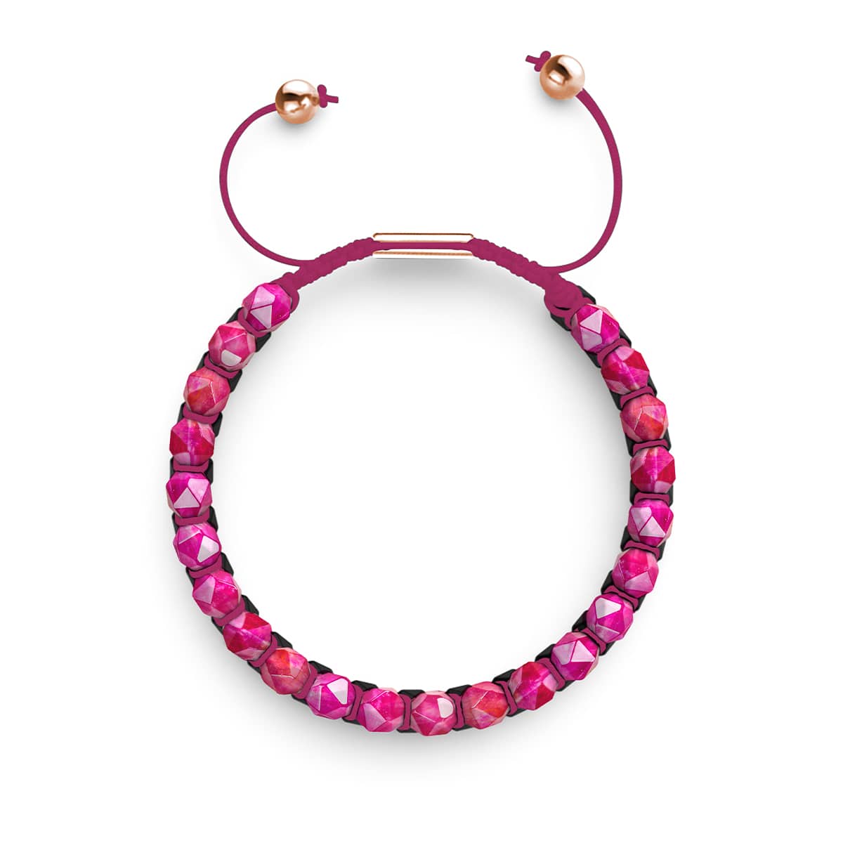 Quartz magenta et agate noire | Or rose | Bracelet double géométrie