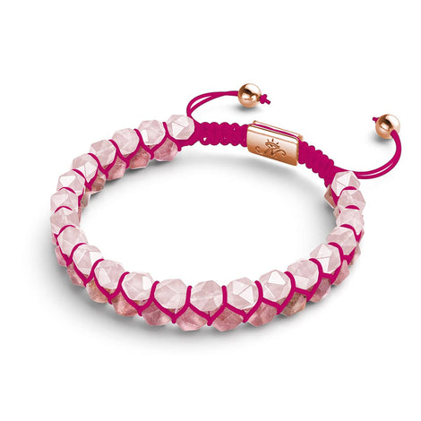 Quartz rose et quartz rose | Or rose | Bracelet double géométrique