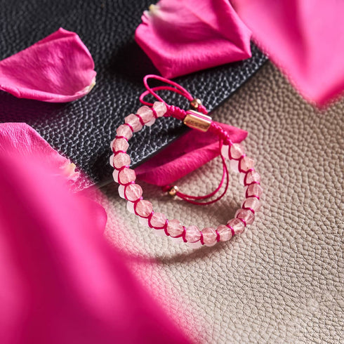 Quartz rose et quartz rose | Or rose | Bracelet double géométrique