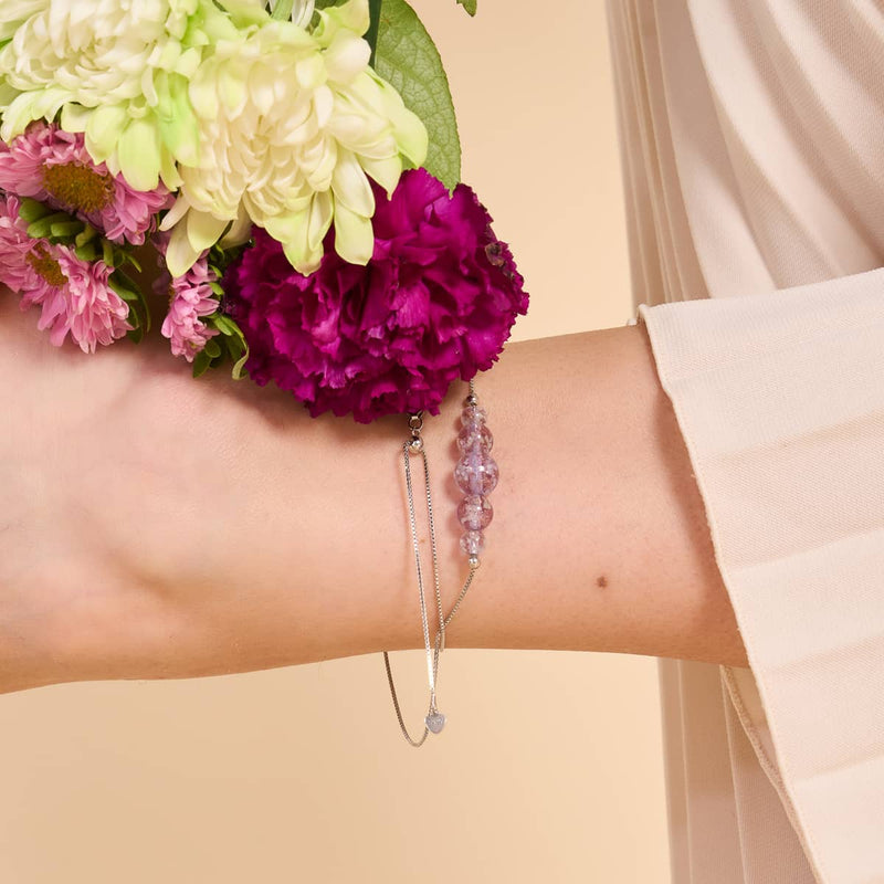 Lilas | Argent sterling 925 | Bracelet de cheville avec fermoir infini en verre Firefly