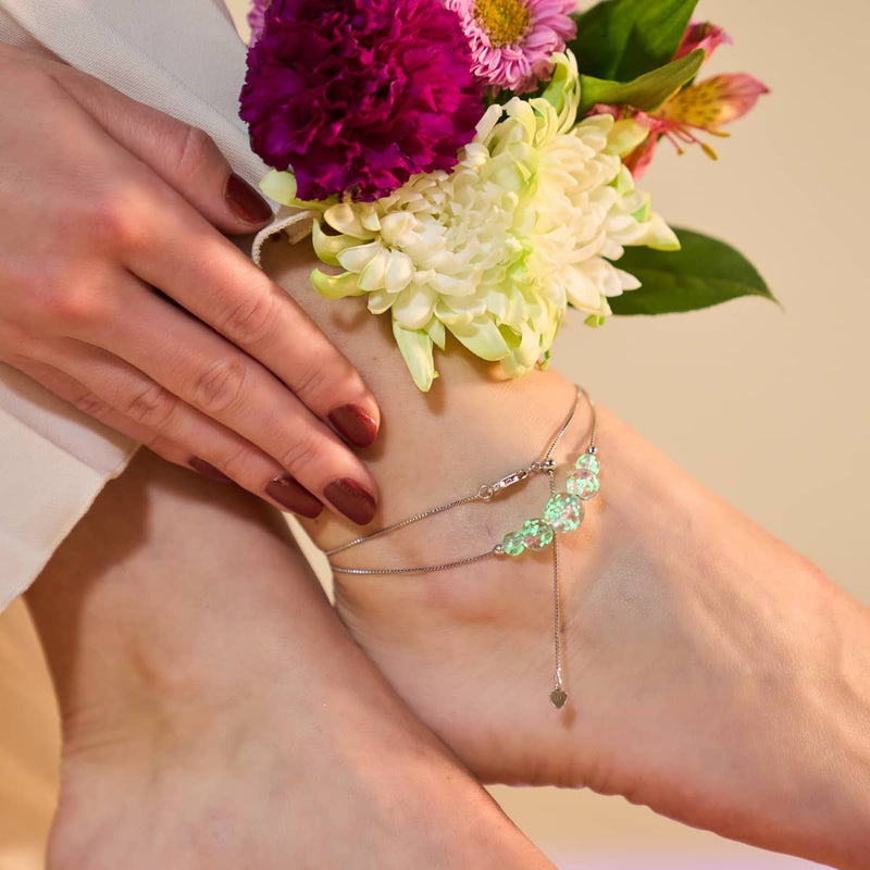 Lilas | Argent sterling 925 | Bracelet de cheville avec fermoir infini en verre Firefly