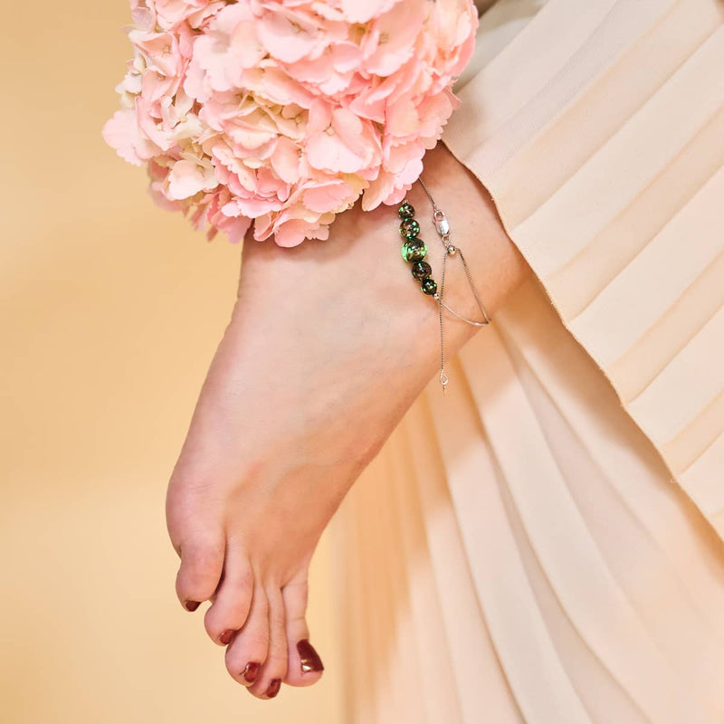 Obsidienne | Argent sterling 925 | Bracelet de cheville avec fermoir infini en verre Firefly