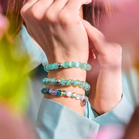 Bleu arctique | Argent | Bracelet macramé verre luciole