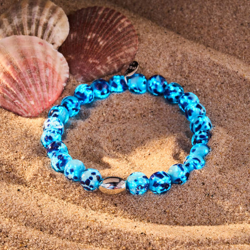 Bracelet en verre Firefly en argent sterling 925 avec écume de mer bleue