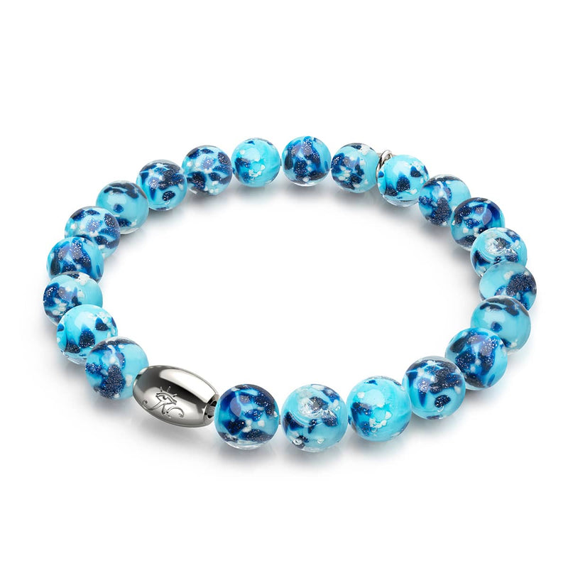 Bracelet en verre Firefly en argent sterling 925 avec écume de mer bleue