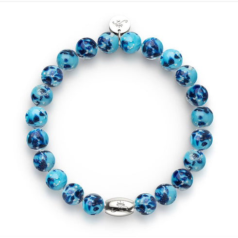 Bracelet en verre Firefly en argent sterling 925 avec écume de mer bleue