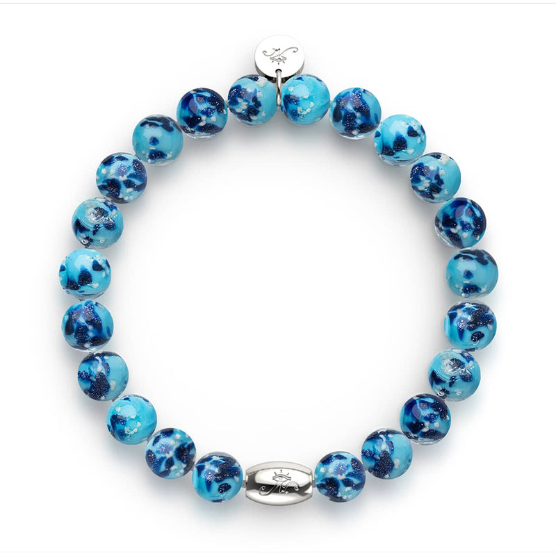 Bracelet en verre Firefly en argent sterling 925 avec écume de mer bleue