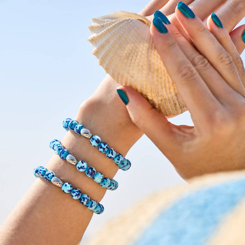 Bracelet en verre Firefly en argent sterling 925 avec écume de mer bleue